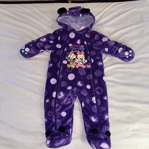 Disney Footie Baby Minnie Daisy Purple Polka Dot Hearts Bunting Bag Sz 6/12 Mo